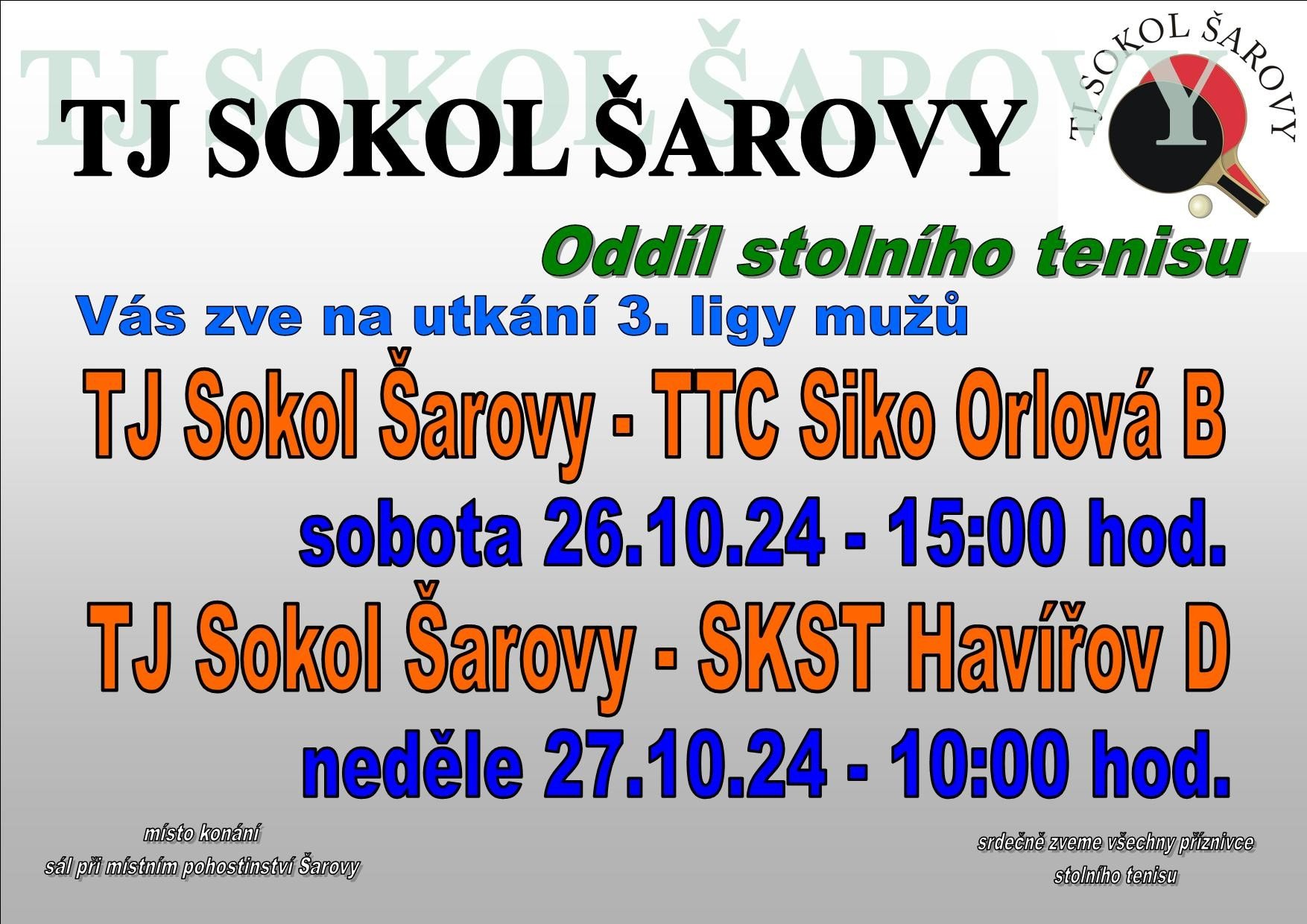 TJ Sokol Šarovy - TTC Siko Orlová B - SKST Havířov D