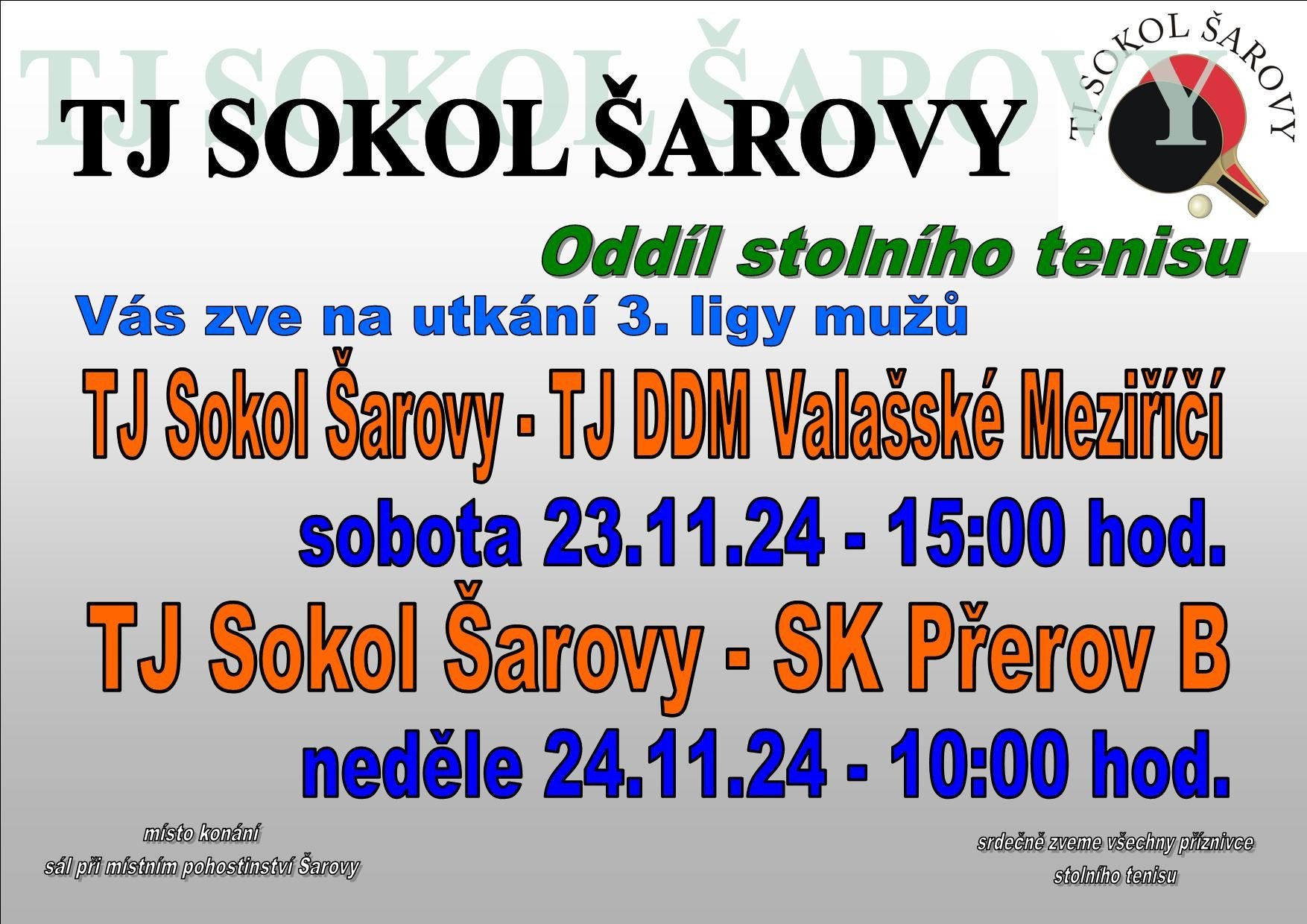 TJ Sokol Šarovy - TJ DDM Valašské Meziříčí - SK Přerov B