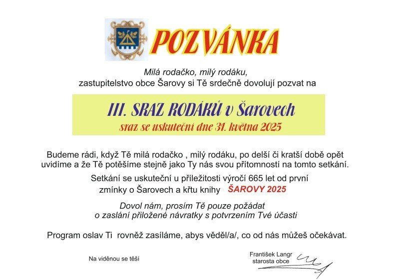 Pozvánka III. SRAZ RODÁKŮ